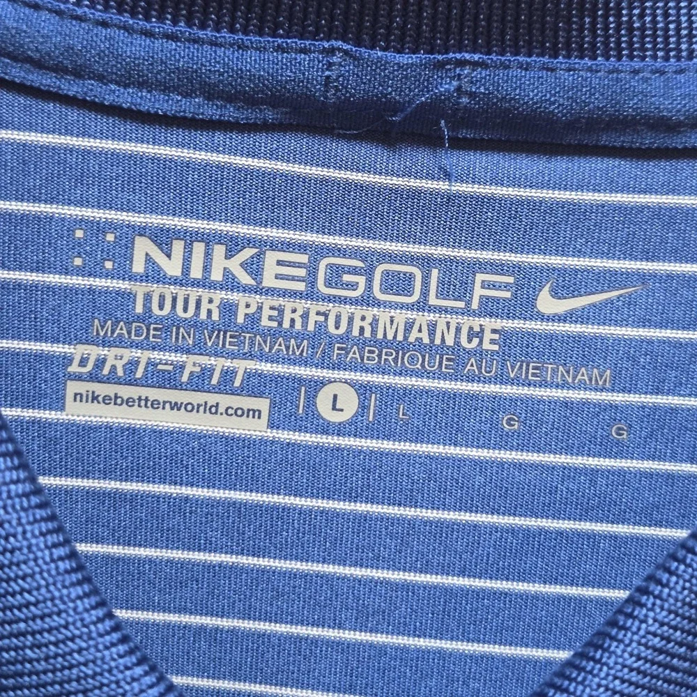 Nike Golf Dri-FIT Polo Shirt Mens L Blue Stripe Tour Performance Golf